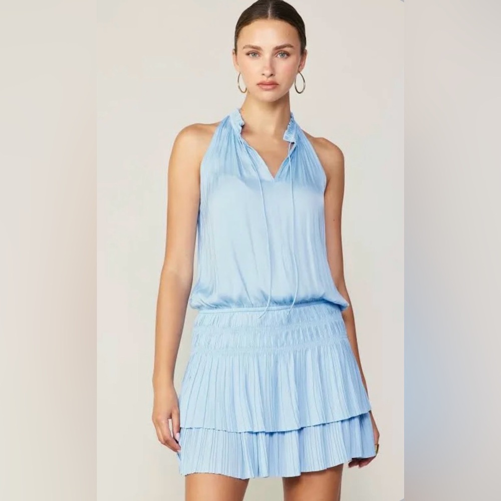 Current Air Pleated Tiered Mini Dress Powder Blue Romantic Feminine XS